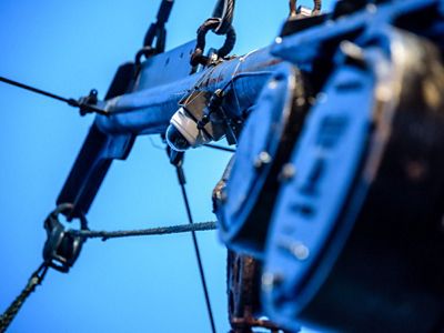 Video electronic monitoring equipment on a Gulf of Maine commercial fishing vessel.