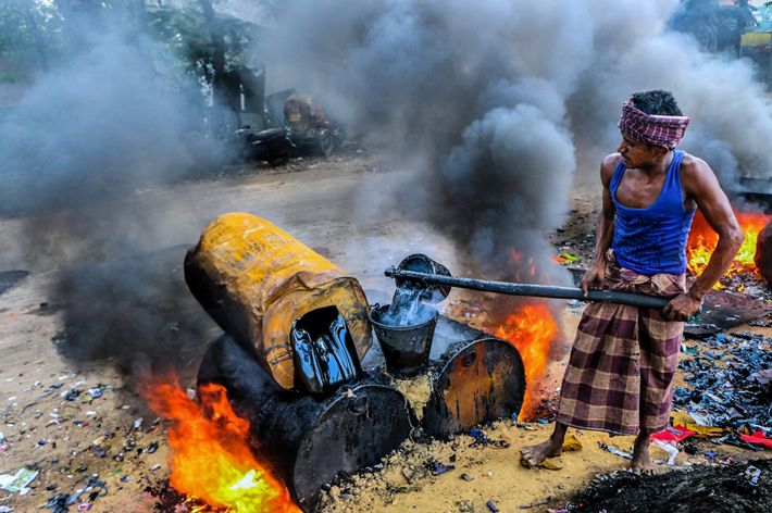 Every road construction worker of Bangladesh who works in a construction site is severely damaged by black smoke and dust.