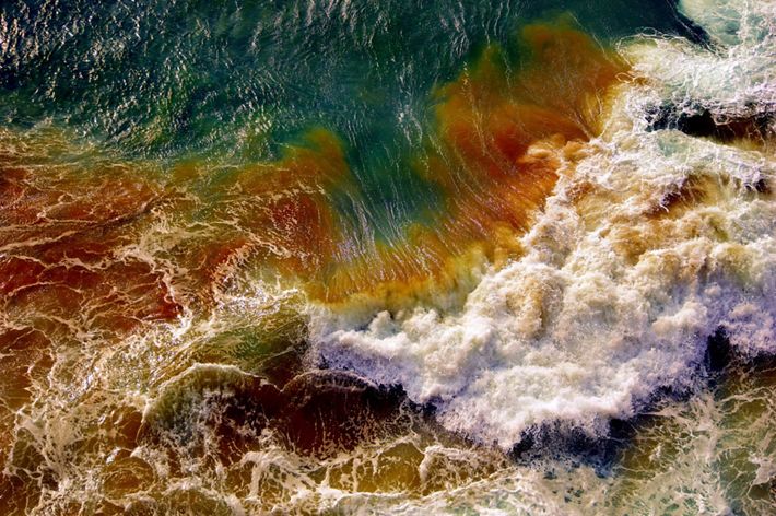 Bluewater, golden sand, white foam mixed with bright sunlight paints gorgeous design under the Seacliff bridge in NSW, Australia.