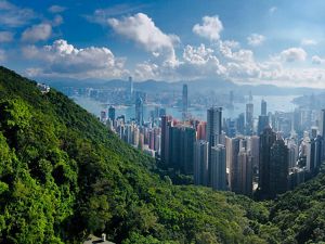 A view of the skyline of Hong Kong.