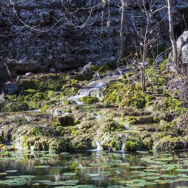 The tranquil waters of Honey Creek Spring flow along the banks of the 621-acre ranch near San Antonio, Texas.