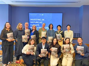 Representatives from project partners mark the launch of the Greater Bay Area resilience report during Climate Week NYC.