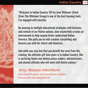 A testimonial from Amy Besaw Memford from the Harvard Project on American Indian Economic Development.