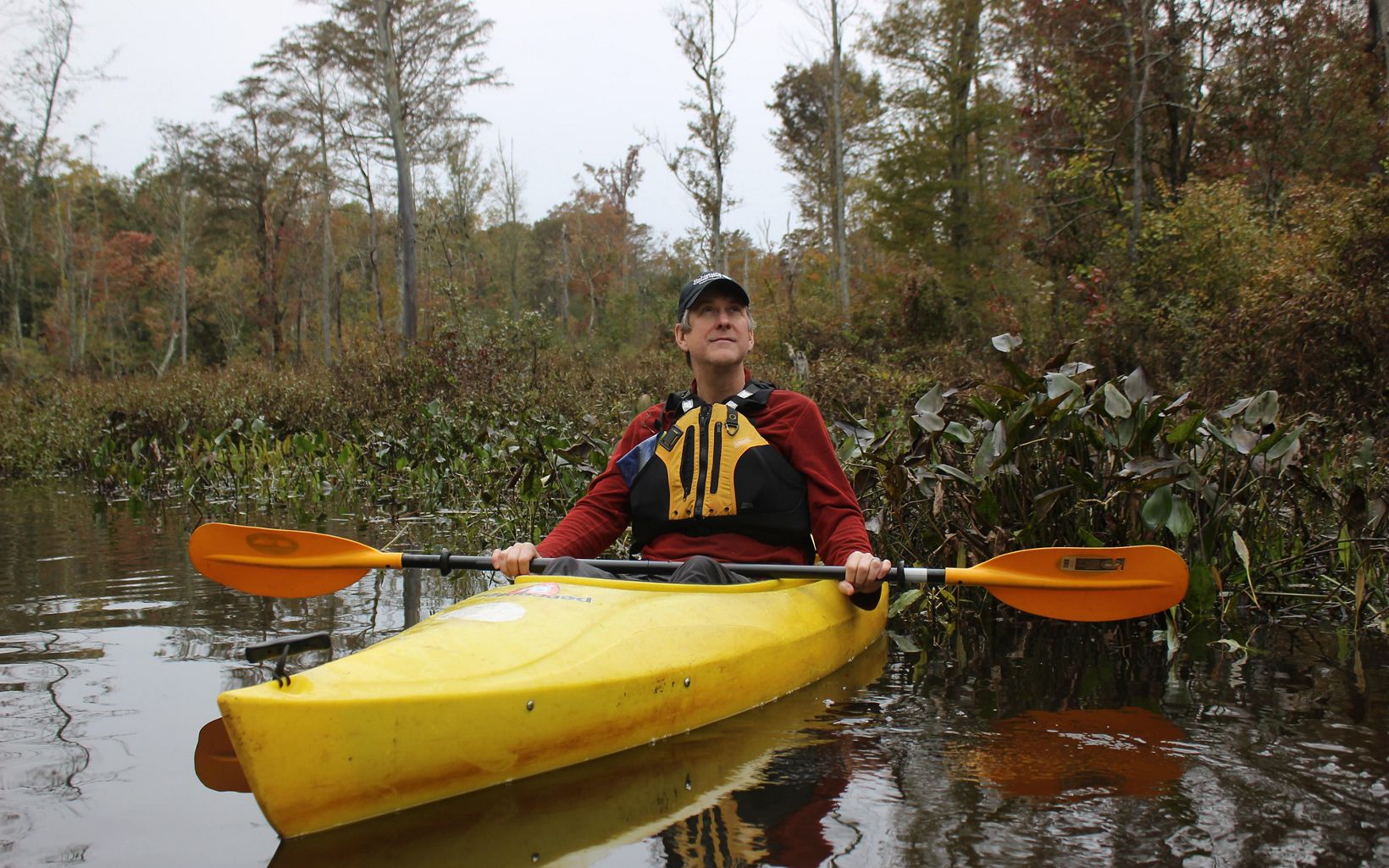 Danny White takes a moment to enjoy the beauty of Dragon Run during a fall paddle with Friends of Dragon Run.