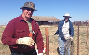Volunteers pick up trash.