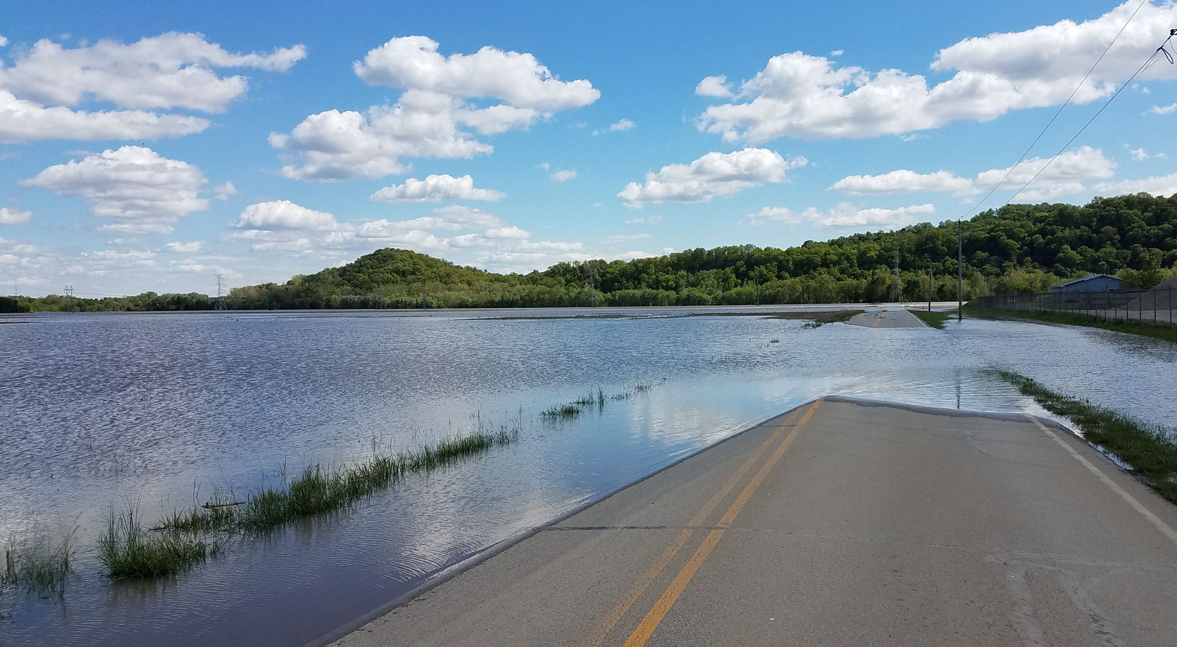 High waters cover an Indiana road.