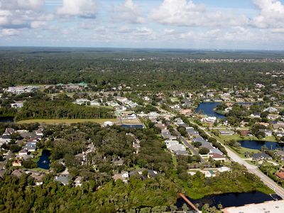 Aerial view of roads and development.