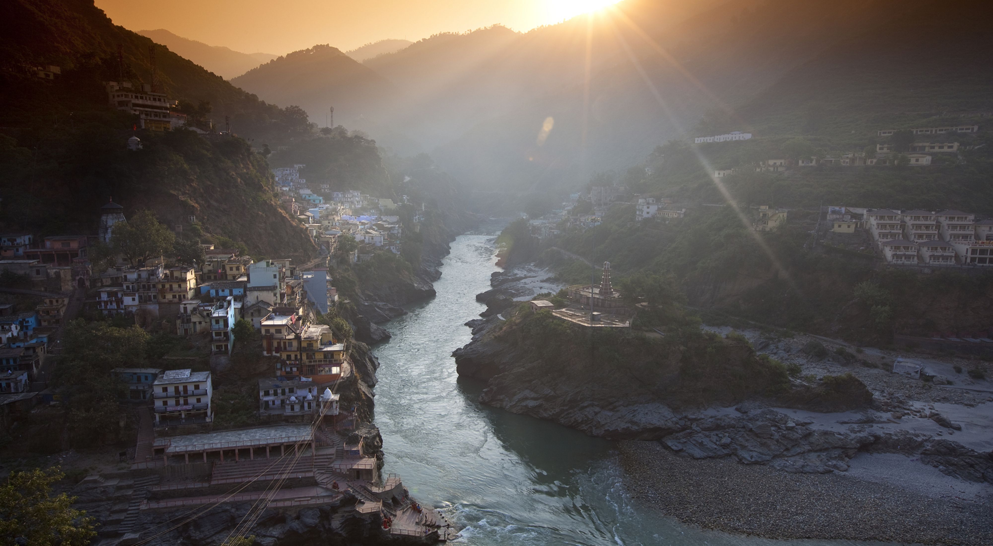 in Devprayag, India, where two other rivers, the Bhagirathi and Alaknanda, converge