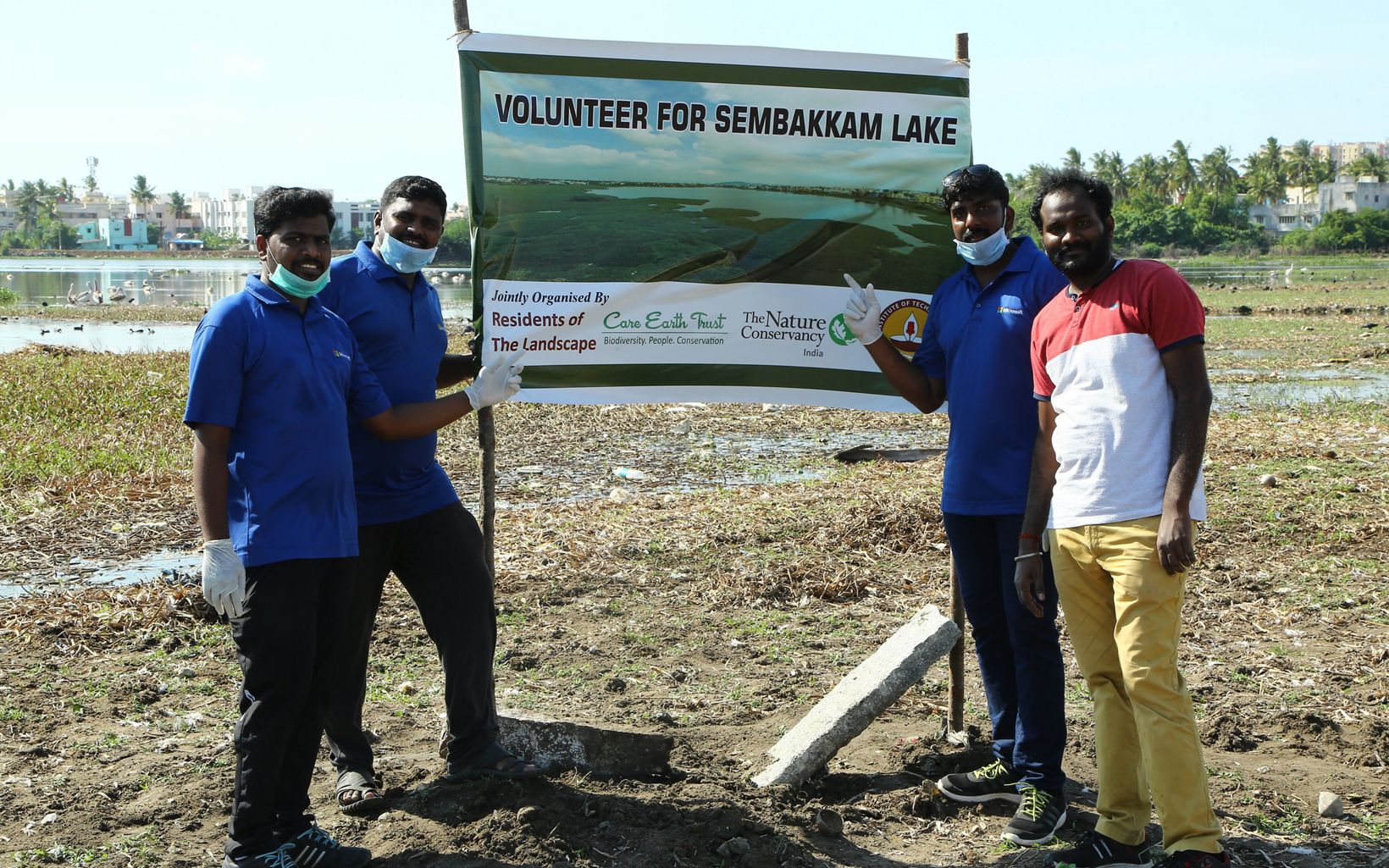 organisations holding the Lake Sembakkam clean up banner 