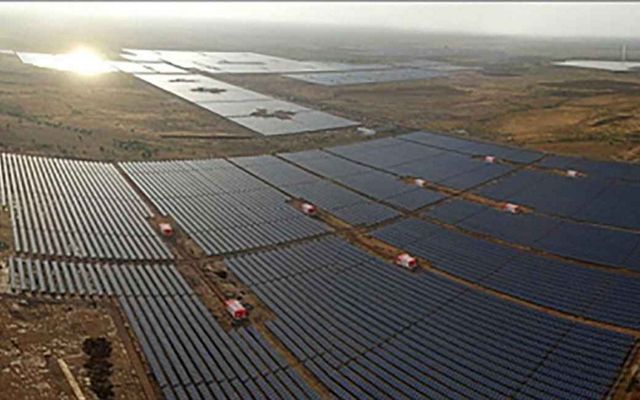 Aerial photo of solar panels in India.