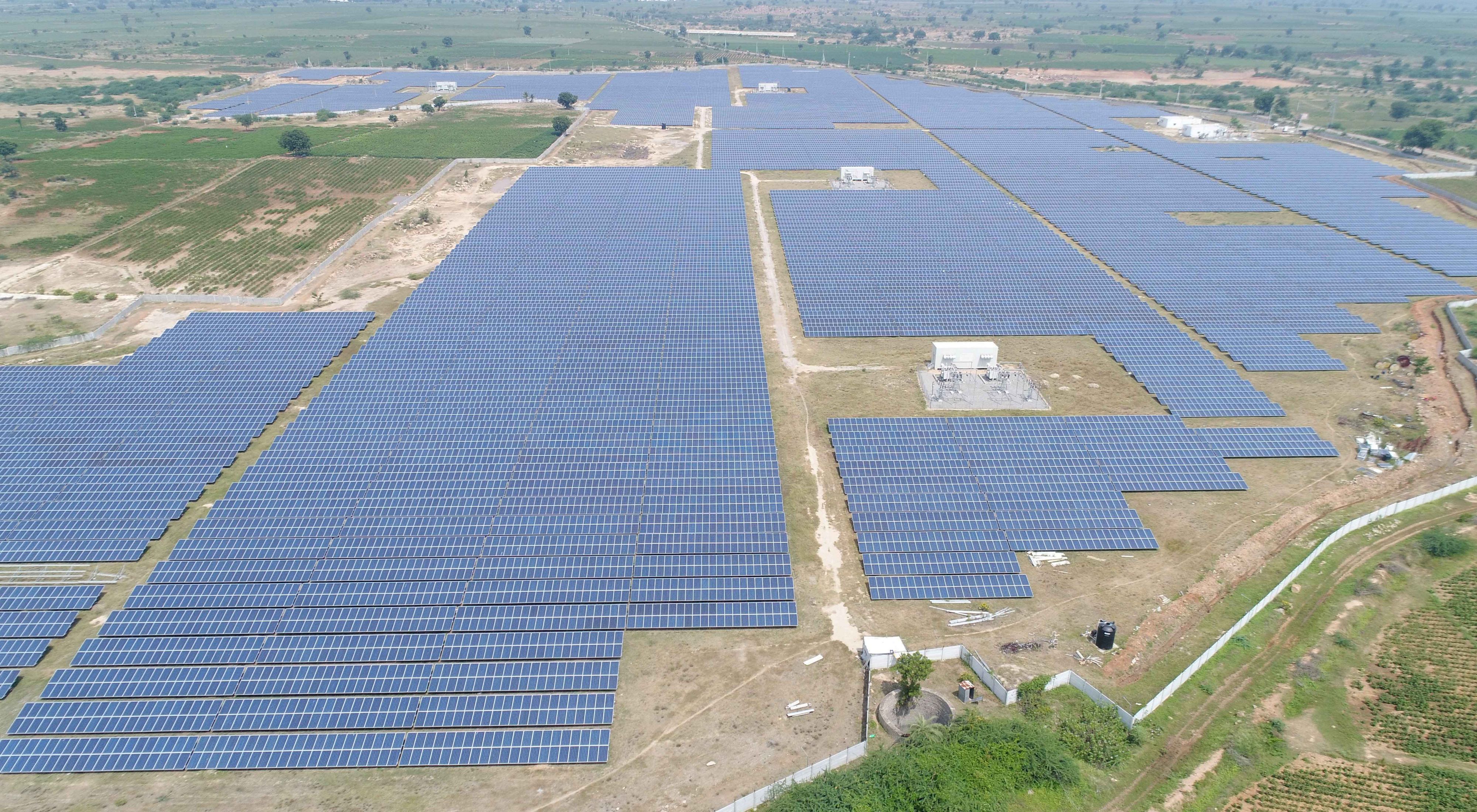 Aerial view of solar park in Pavagada, Karnataka.