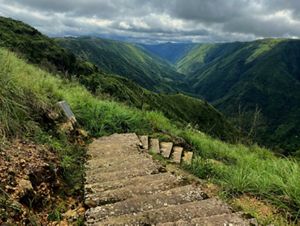 Steps as part of a hiking trail on a mountain.