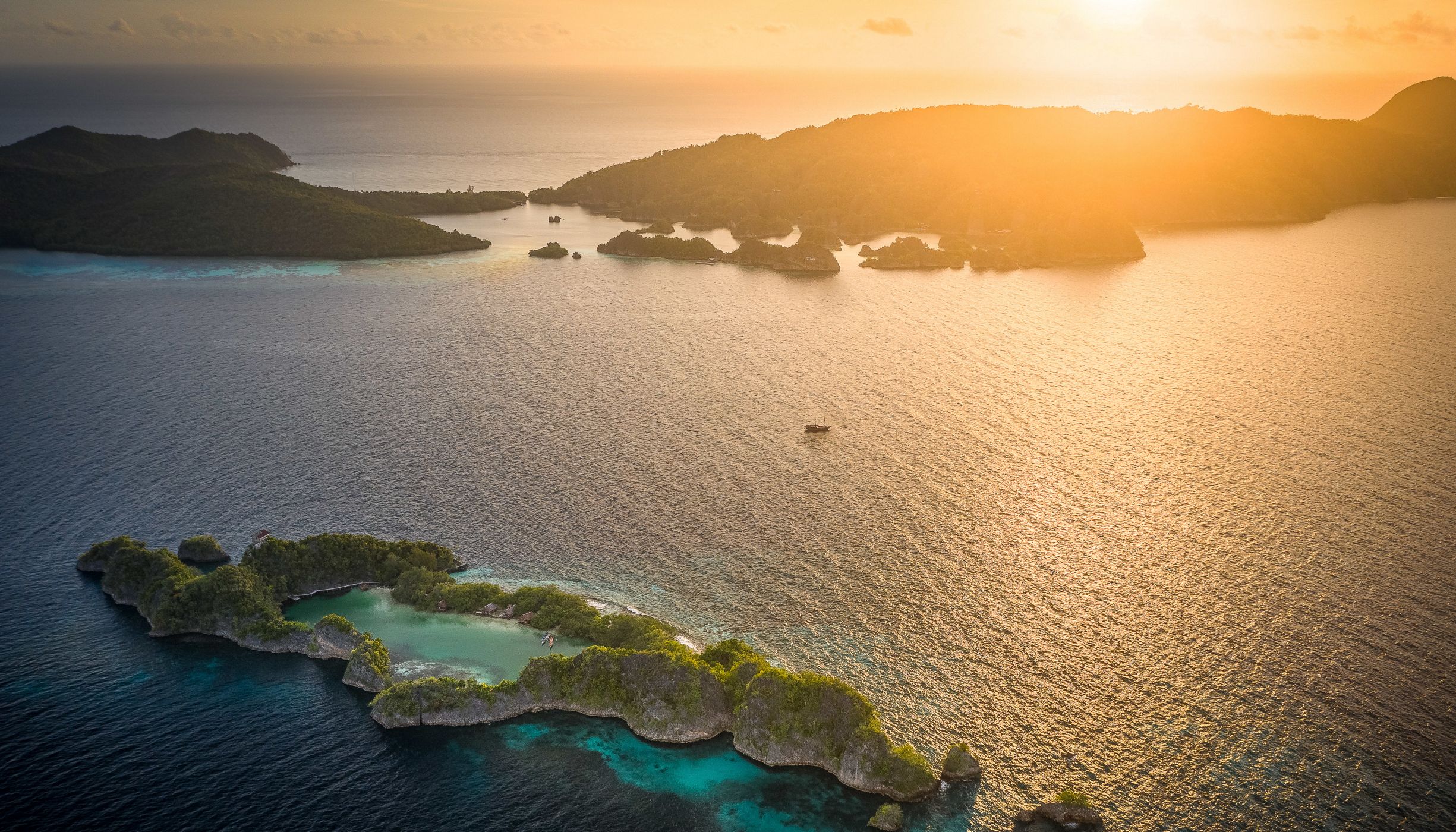 A reef in Raja Ampat during sunset. 