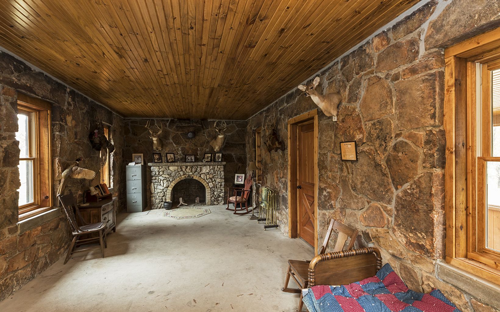 Restoration of the interior of John Joseph Mathews historic cabin at the Tallgrass Prairie Preserve in Pawhuska, OK.