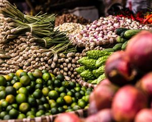 A variety of fresh produce on a tab.e