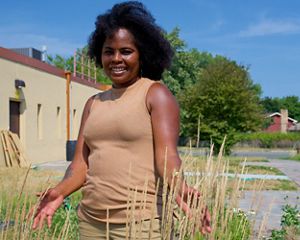 Bioswale project in spring located behind a mosque.