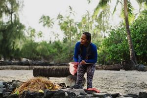 Lehua Sandy Kamaka at the fishponds at Kiholo Bay. Kamaka is a Hoa āina member with Hui Aloha Kiholo.