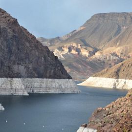 A reservoir with low water levels.