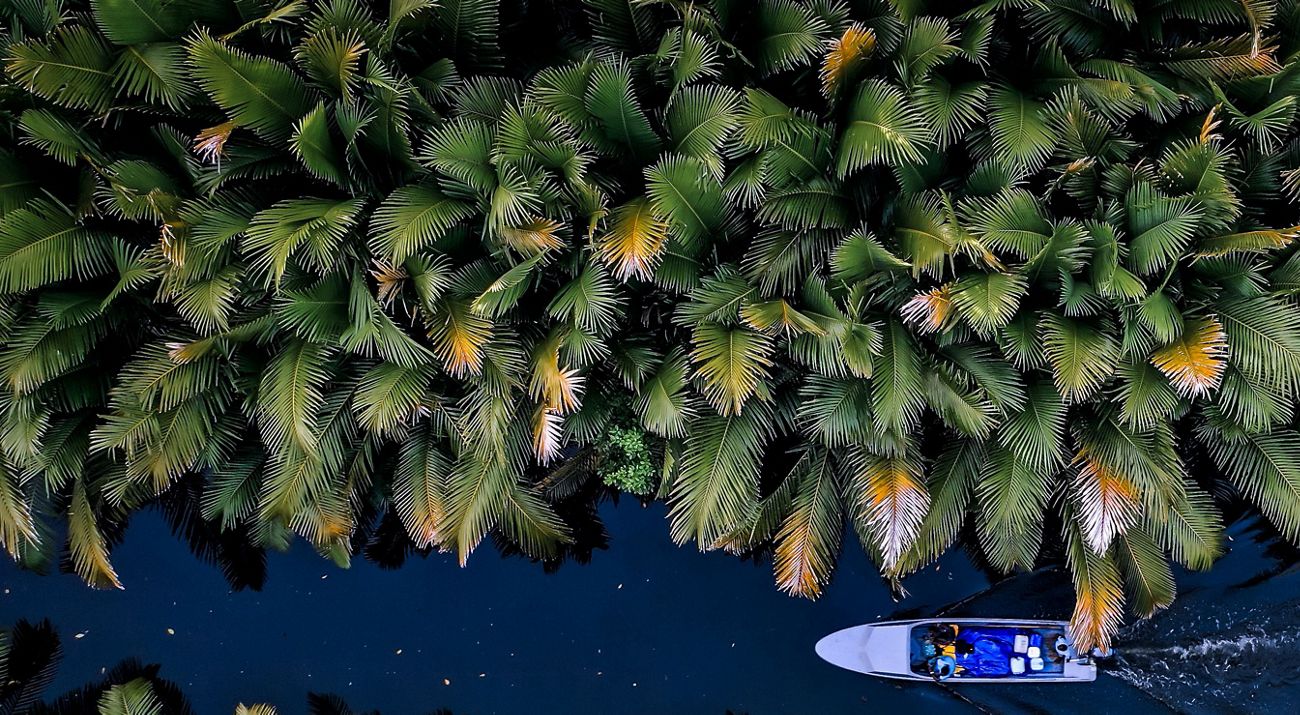 An aerial photo of a boat in the Solomon Islands.