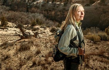 Headshot of Linda Whitham hiking.