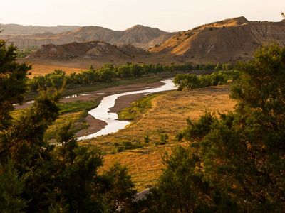 Overlooking the Little Missouri River and the surrounding Badlands landscape.
