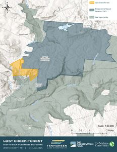 A map showing Lost Creek and other protected lands.