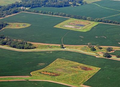 An aerial view of the three constructed wetlands on the Franklin Farm.