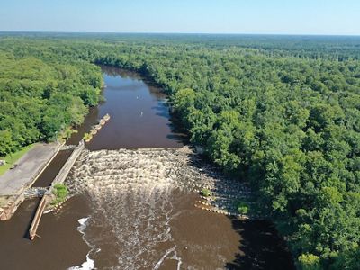 Aerial view of Lock and Dam 1 on the Cape Fear River. 