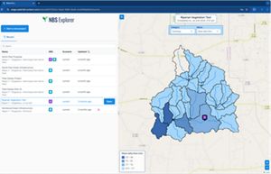 A digital slide shows a map sectioned out in different shades of blue.