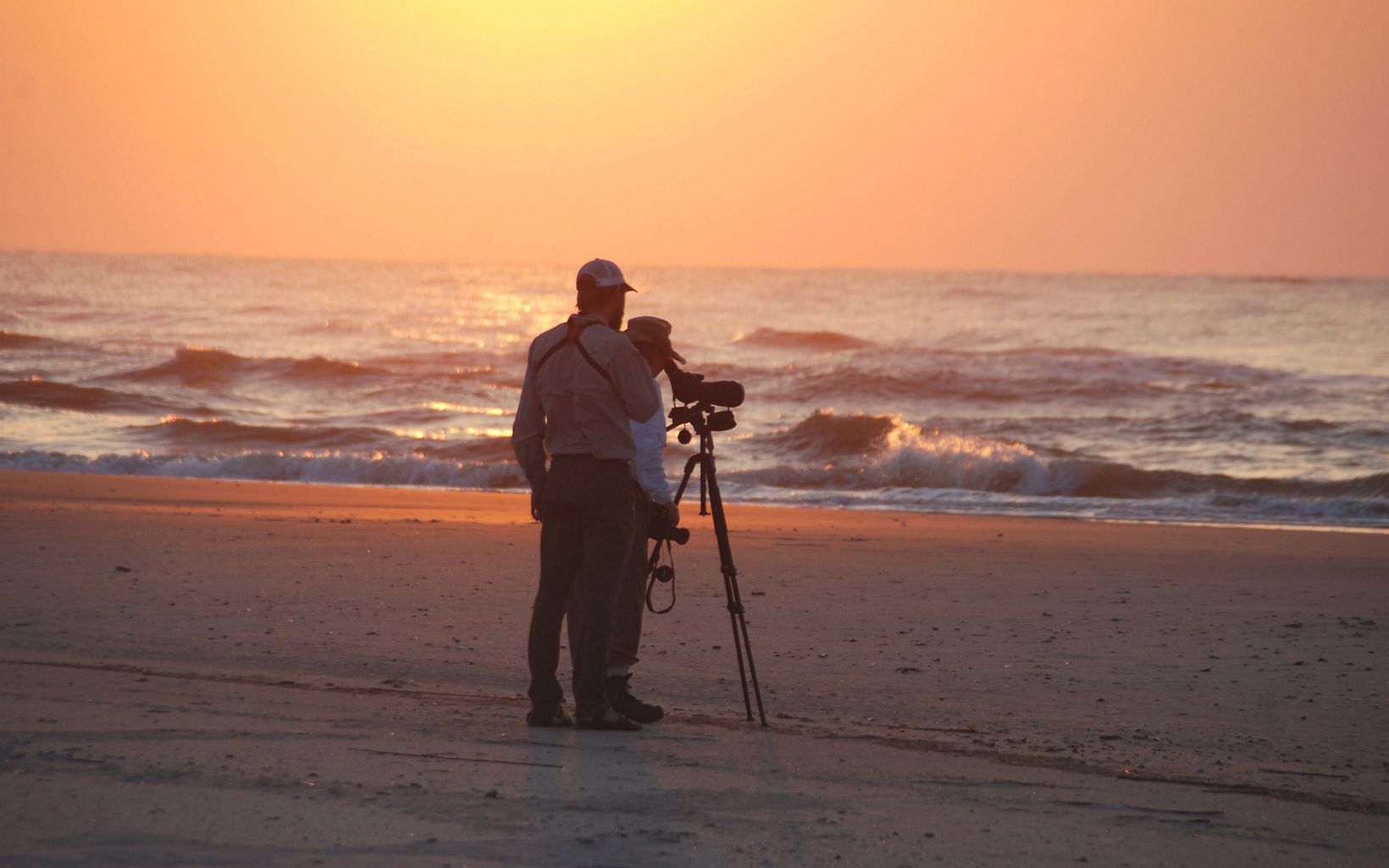 
                
                  Little St. Simons Island Travelers birdwatch on the beach in the early morning on Little St. Simons Island—a private, coastal island in Georgia.
                  © Warren Miskell/TNC
                
              
