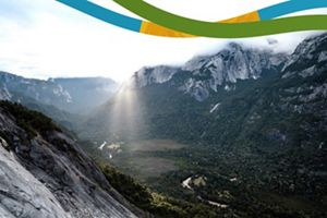 View of the mountains and forests of Pucheguin, in the Chilean Patagonia. 
