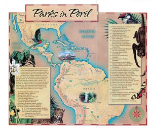 Mapa de artículo Parks in Peril en The Nature Conservancy Magazine, año 2000. 
