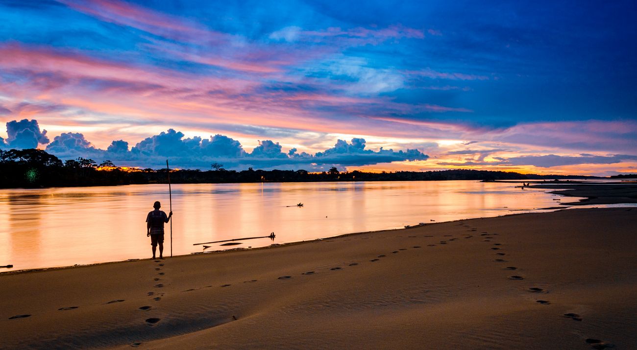 Sunset at Napo River, Ecuador.