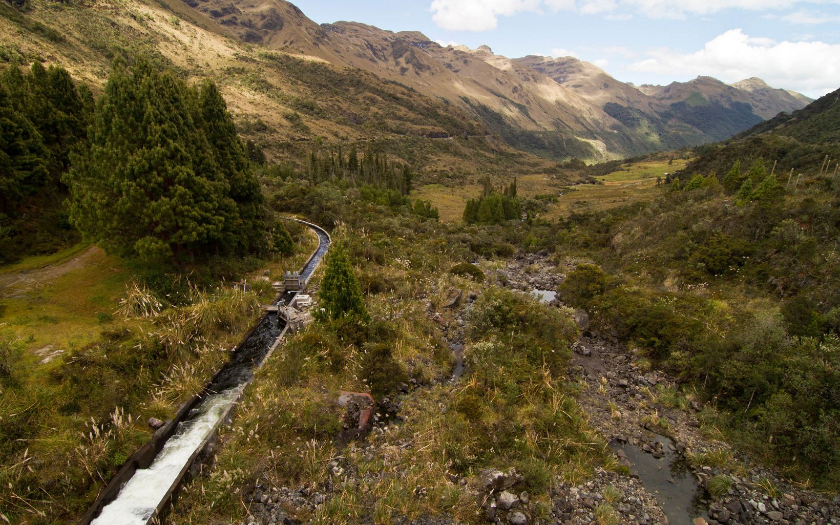 Water running down a rural aqueduct in Cuenca, Ecuador