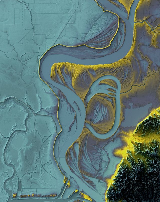 A LIDAR map showing the Loch Leven project and the Mississippi River.