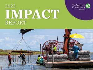 A report cover features a barge transporting big bags of oyster shells.