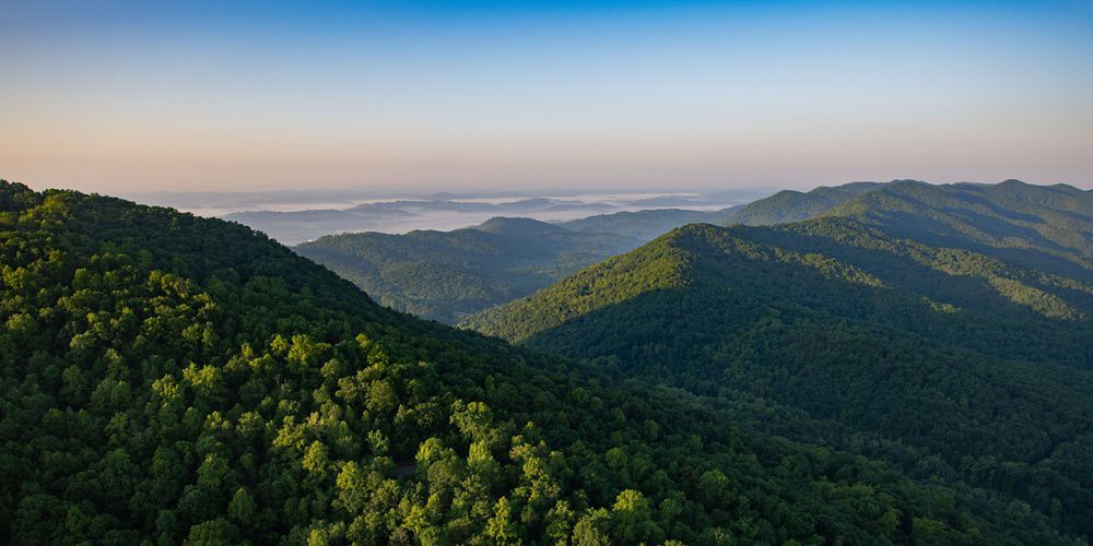 A sweeping view of mountains at Cumberland Gap.