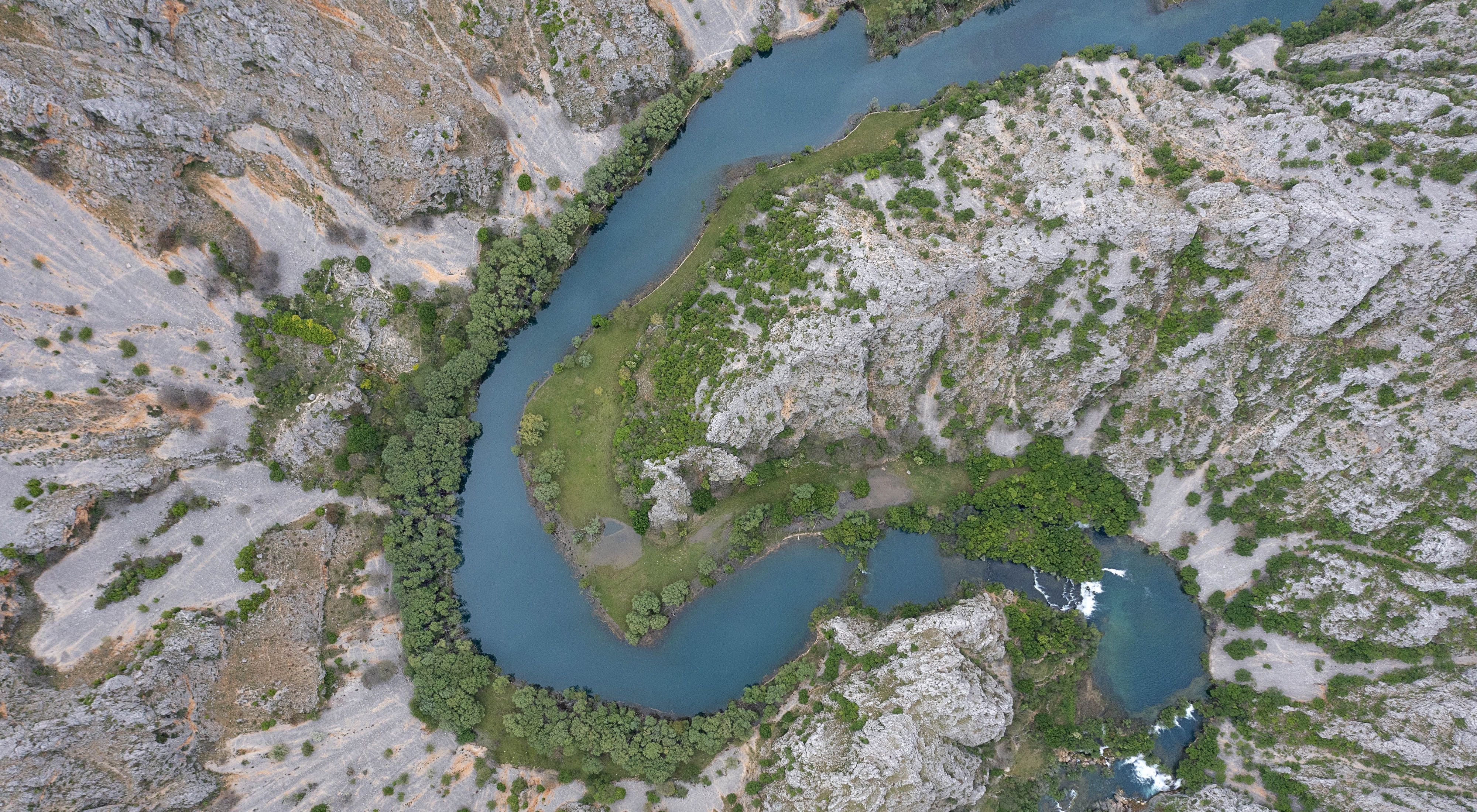 The Krupa river cuts a serpentine path through Dalmatia, a region along the southern tip of Croatia