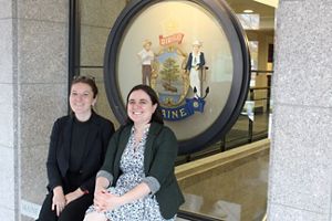 Kaitlyn Nuzzo and Karen Blakelock at the State House in Augusta.