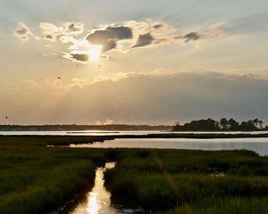 Sunset over wetlands in Maryland, USA.