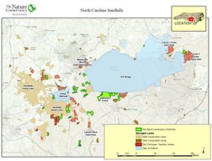 Map showing the Sandhill military camp and the surrounded areas that were key to protection and partnership.