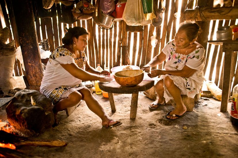 in a family cooking hut at the ejido Veinte de Noviembre in in the lush Maya Forest of Mexico's Yucatan Peninsula. 