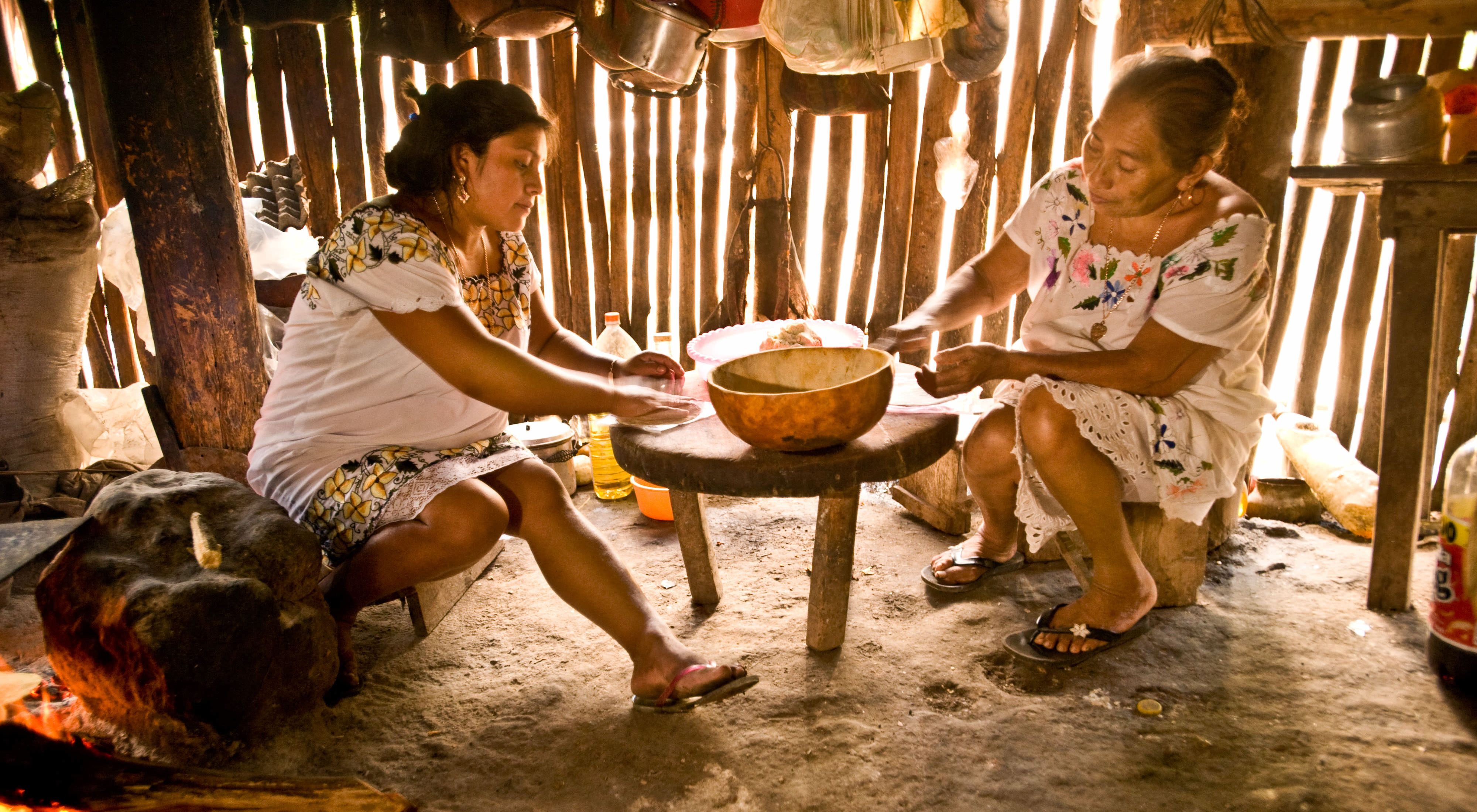 in a family cooking hut at the ejido Veinte de Noviembre in in the lush Maya Forest of Mexico's Yucatan Peninsula. 