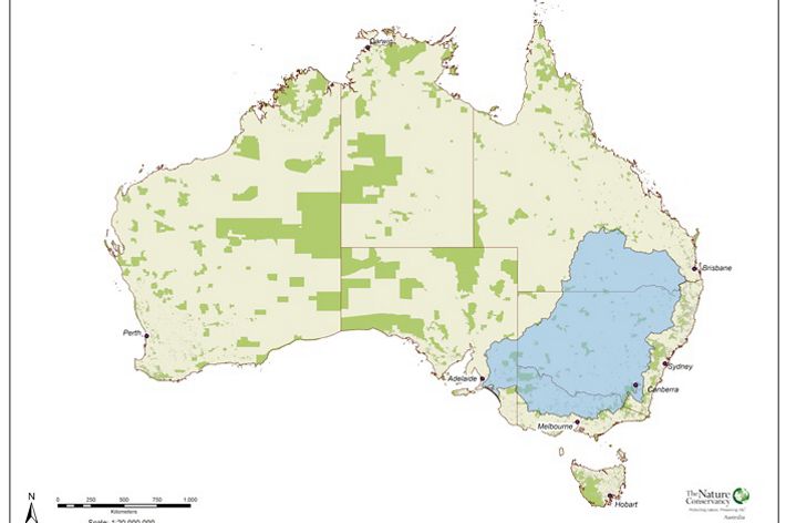 Map of Australia showing the Murray-Darling Basin in southeast Australia.