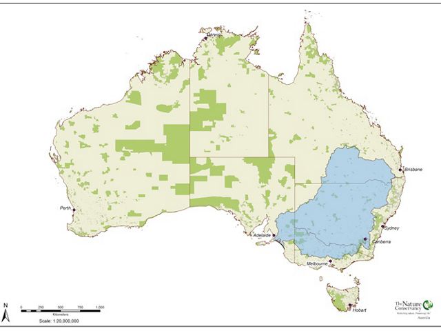 Map of Australia showing the Murray-Darling Basin in southeast Australia.