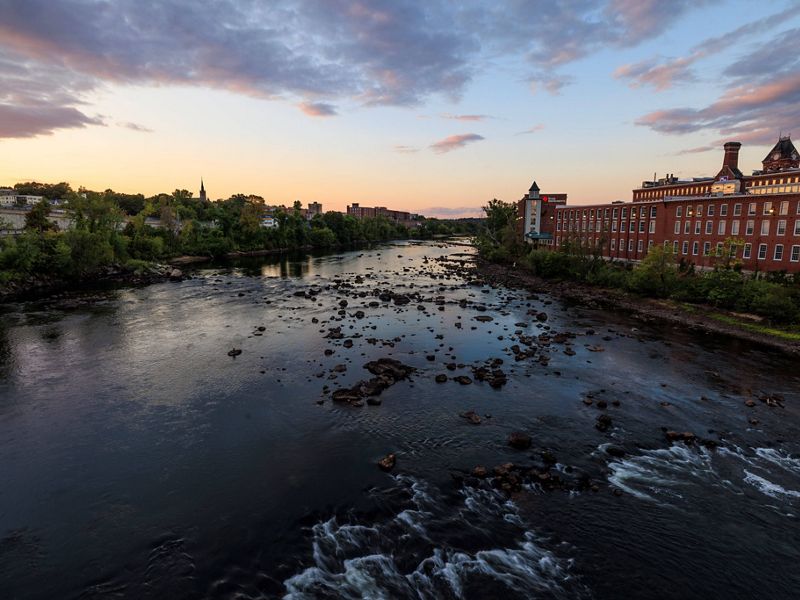The view upstream from the Granite Street Bridge in Manchester, NH.