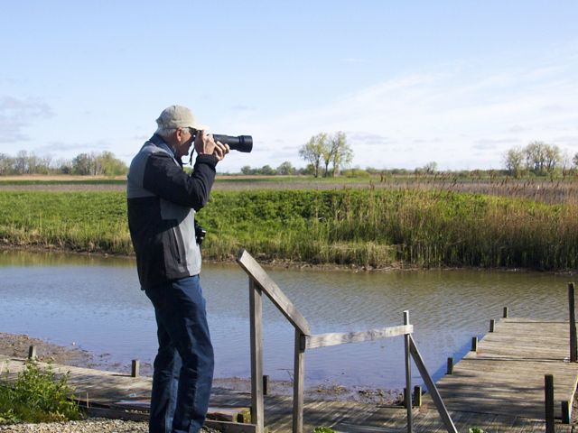 person with camera birdwatching.