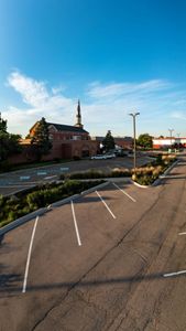 The sun sets over the green stormwater installation at Sacred Heart Church.