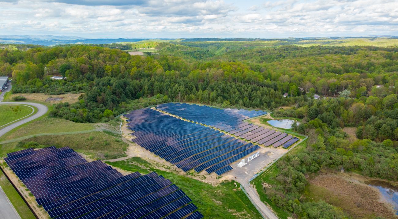 Aerial of solar array on former mine.
