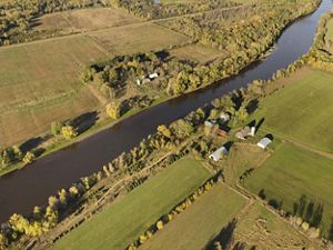 aerial view of agricultural land.